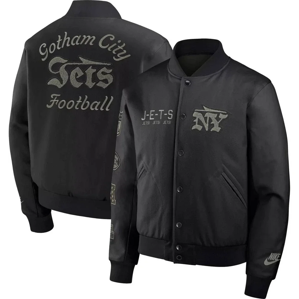 Nike Sportswear NY Jets Mens L Varsity Jacket Black Wool Leather DQ5010-010